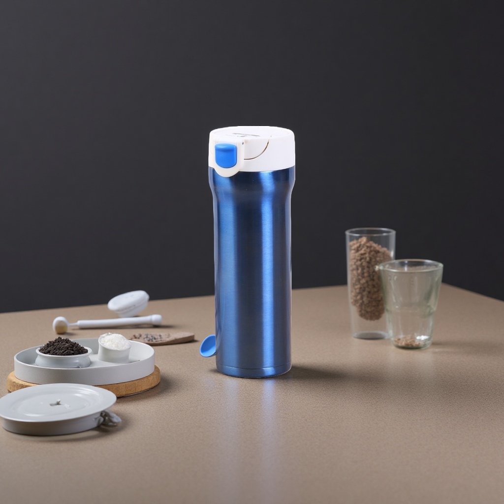 Blue insulated cup, 304 stainless steel vacuum insulated cup, 500ml portable water cup for both men and women