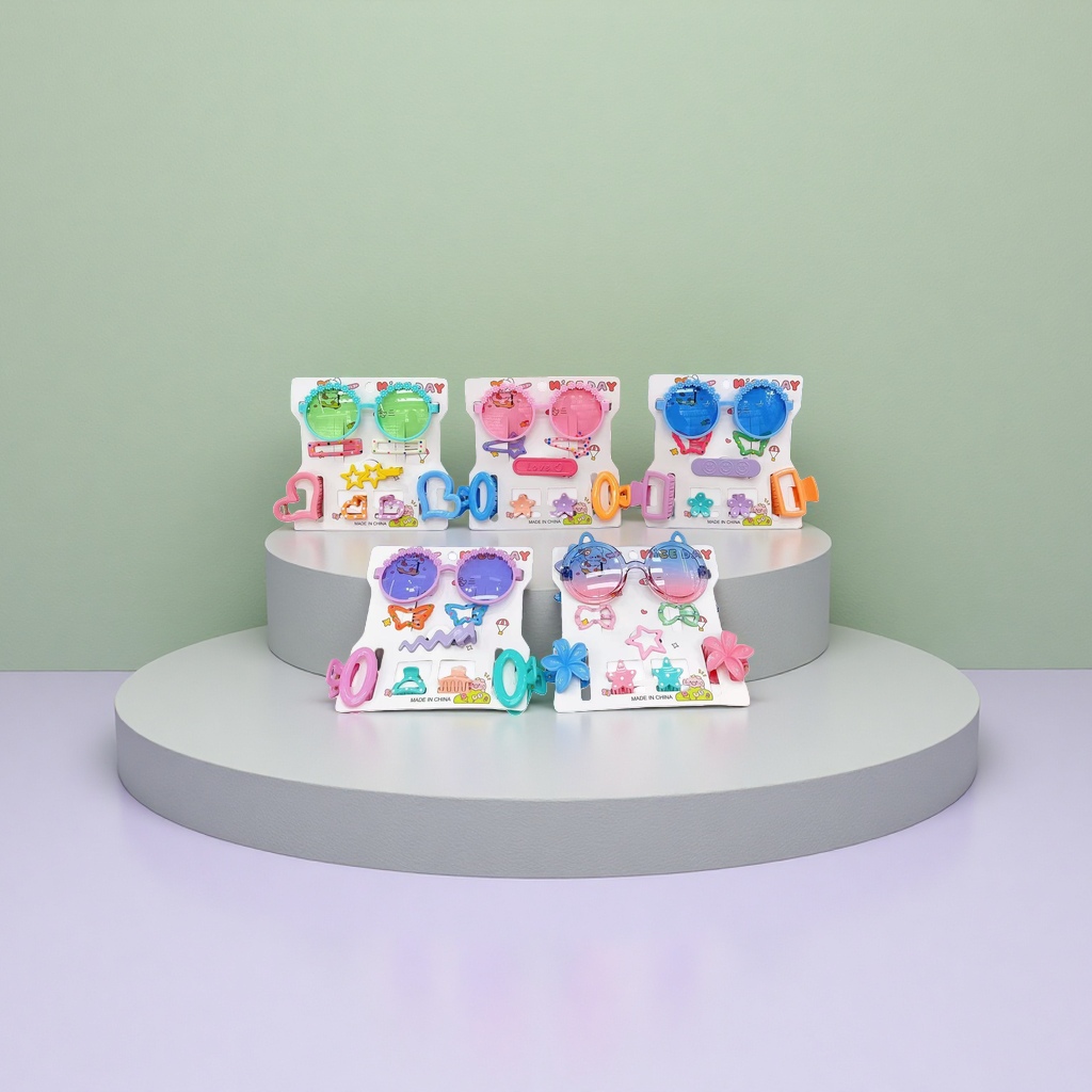 A set of children's toy glasses and hair accessories, a cute cartoon girl's birthday gift