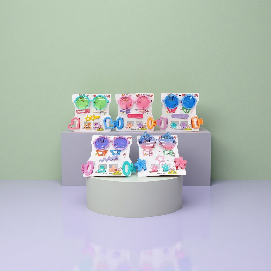 A set of children's toy glasses and hair accessories, a cute cartoon girl's birthday gift Specification image
