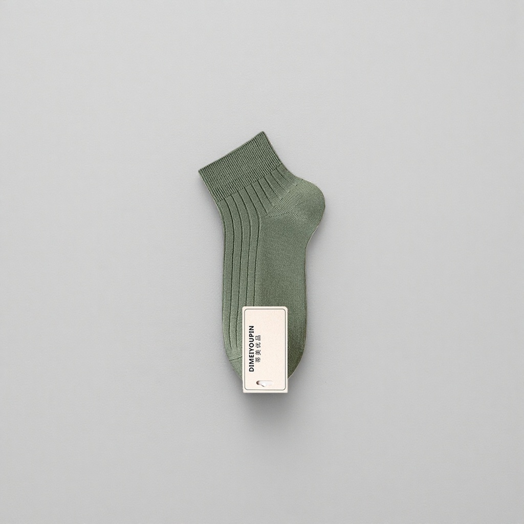 Green short socks, pure cotton, sweat-absorbing and breathable mid-calf socks for both men and women Specification image