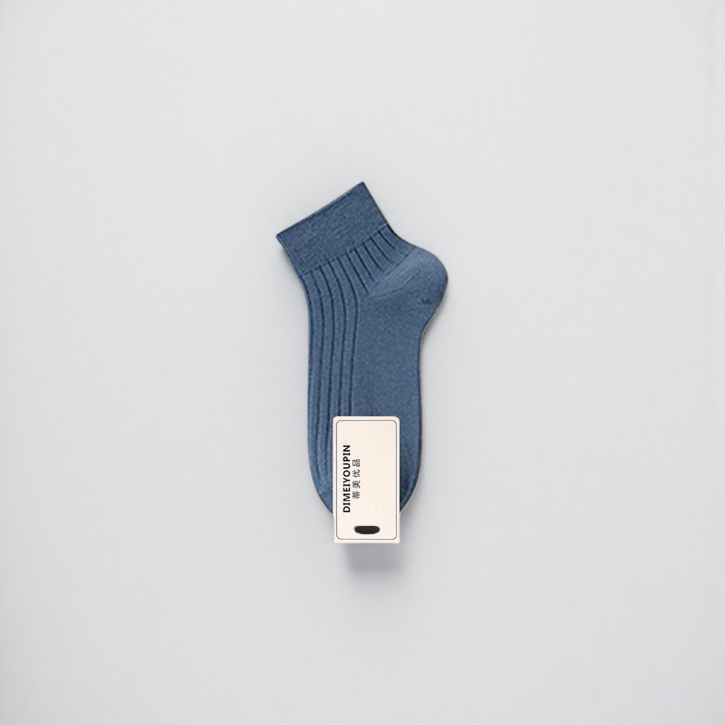 A pair of blue pure cotton mid-calf socks for both men and women details Picture