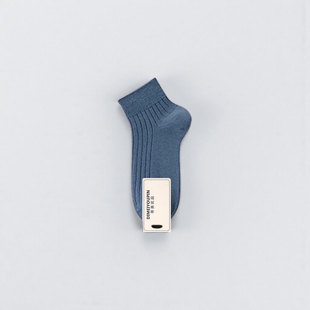 A pair of blue pure cotton mid-calf socks for both men and women