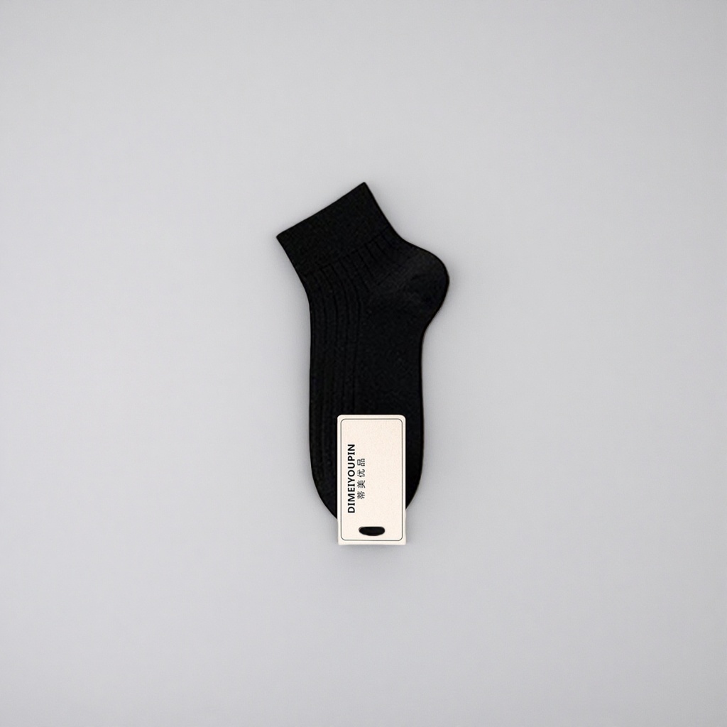 Black short socks made of pure cotton, sweat-absorbing and breathable, suitable for both men and women, basic style details Picture