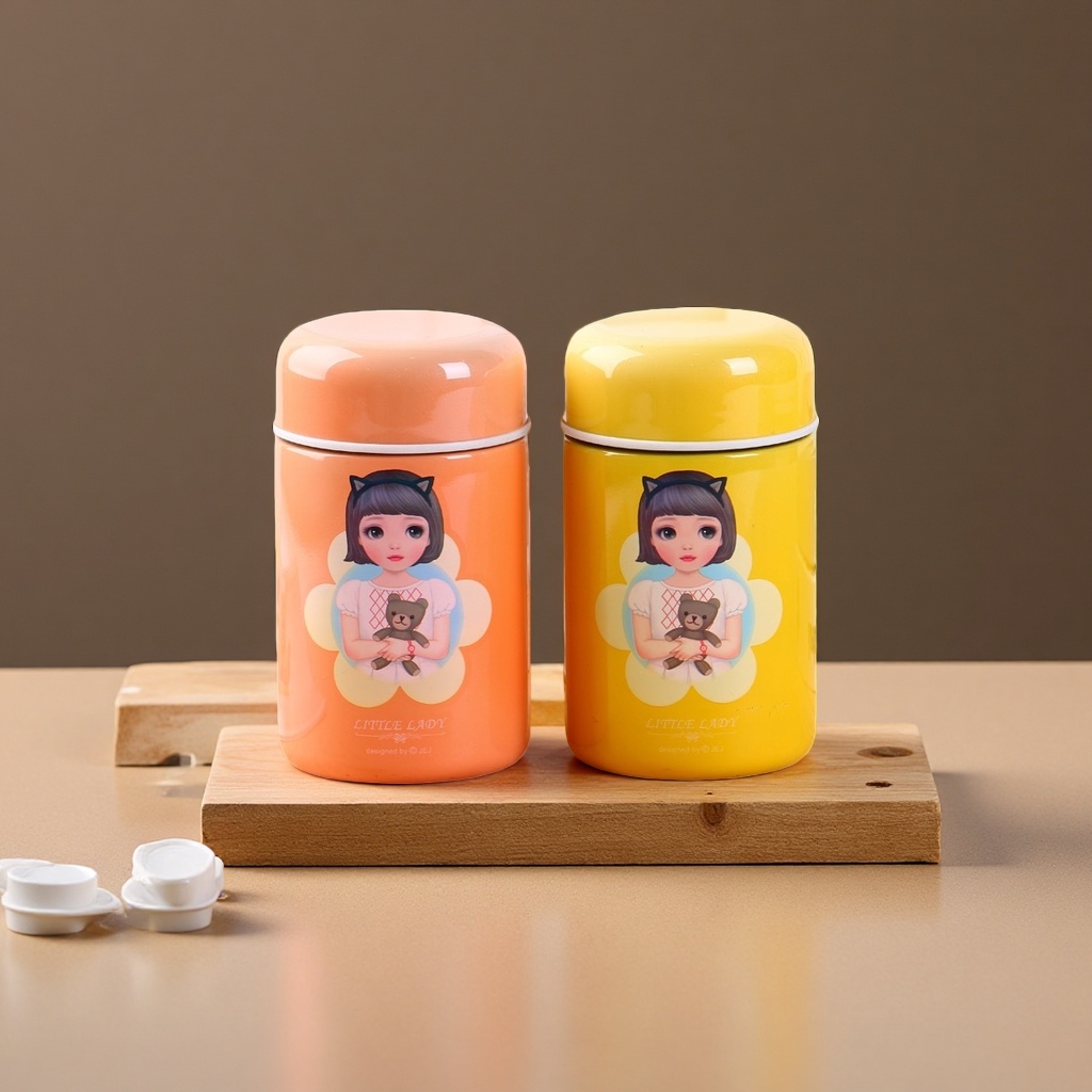 卡通女孩图案保温杯 450ml少女心便携防烫水壶
