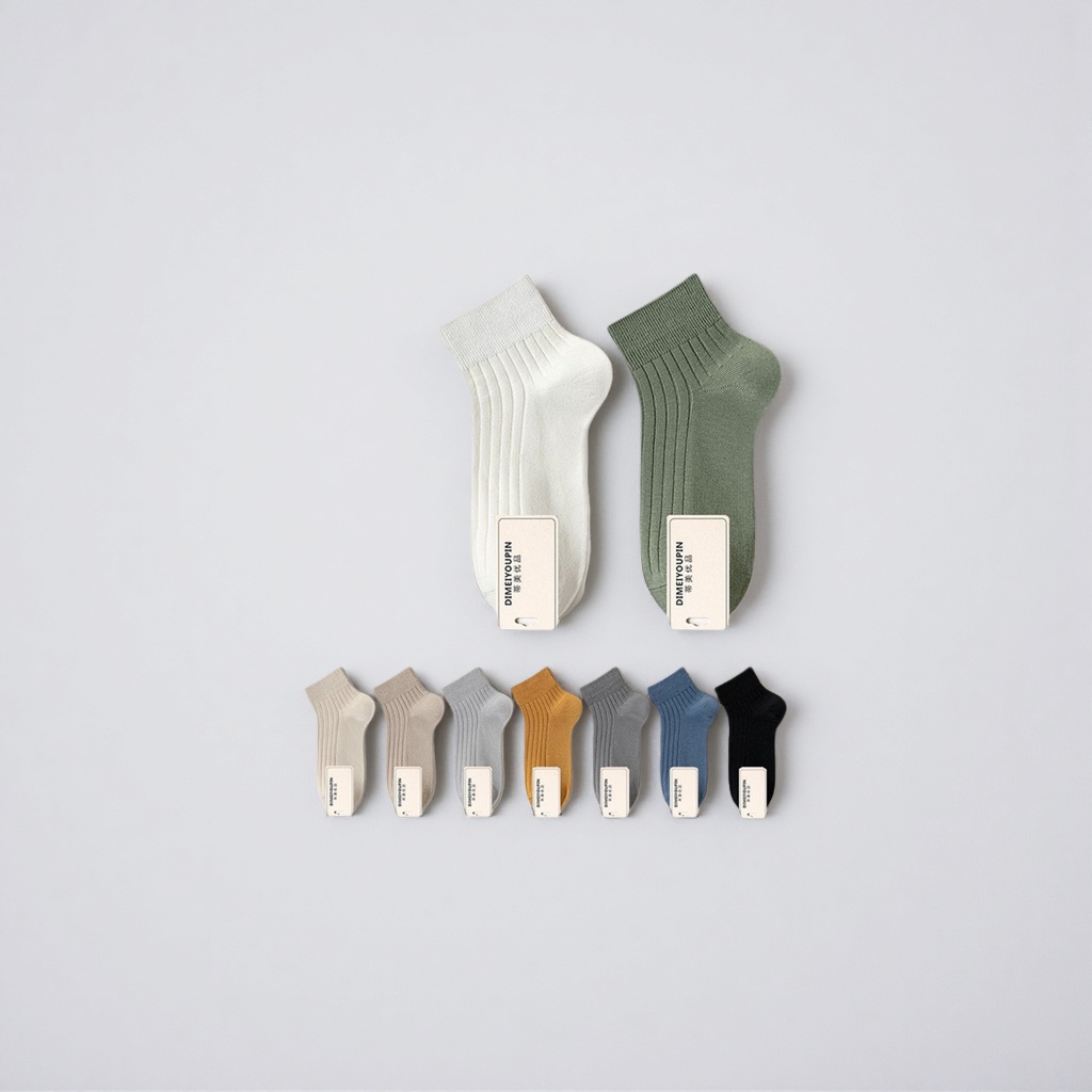 Pure cotton mid-calf socks for both men and women, sweat-absorbing, breathable, comfortable and versatile, 12-pair set details Picture