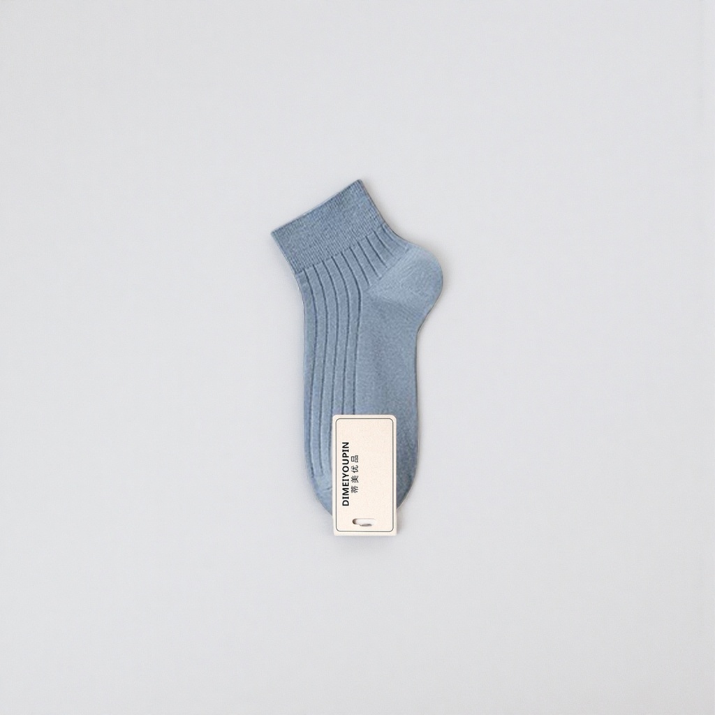 Light blue combed cotton short socks for both men and women - versatile daily casual socks details Picture