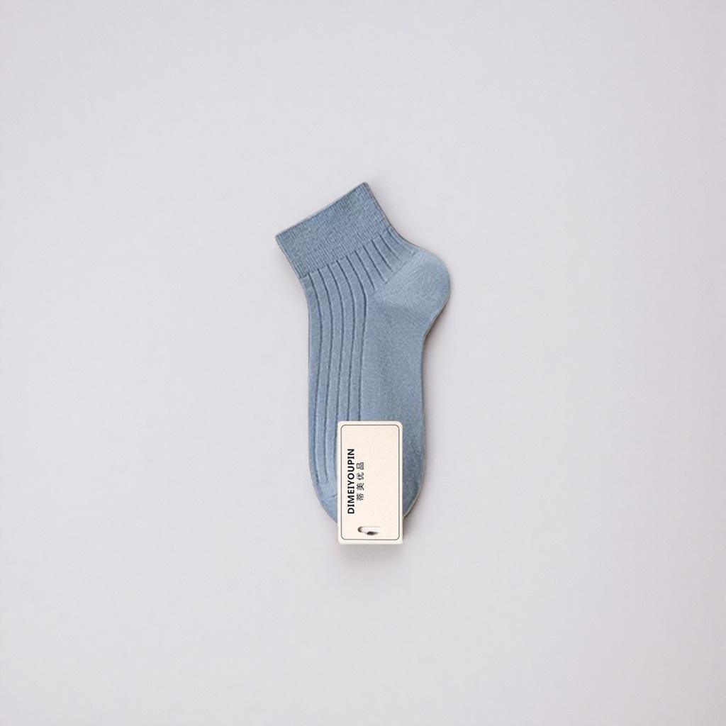 Light blue combed cotton short socks for both men and women - versatile daily casual socks Specification image