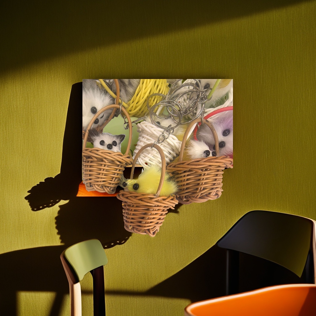 A cute plush toy with a basket for decorating the living room and bedroom Application Scenario