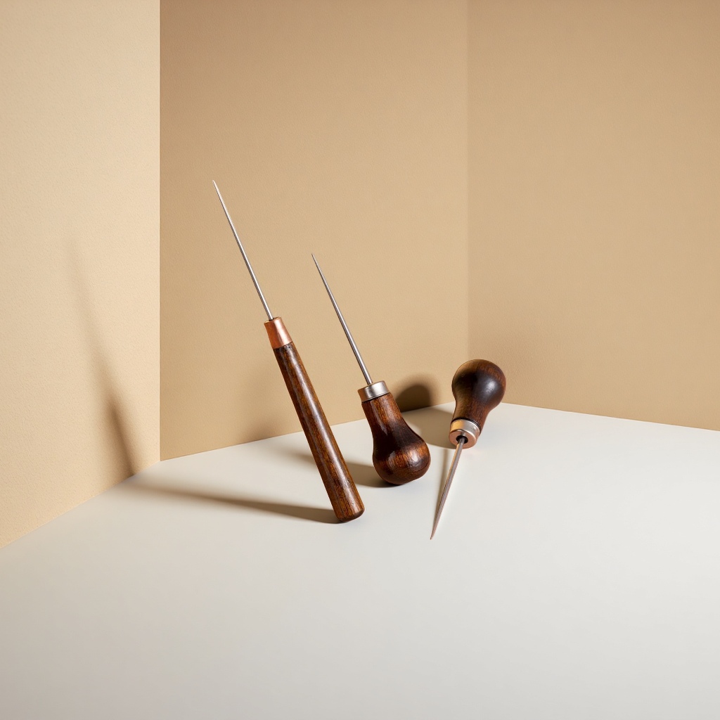 A set of hand-embroidered tools with wooden handles and metal needles Application Scenario