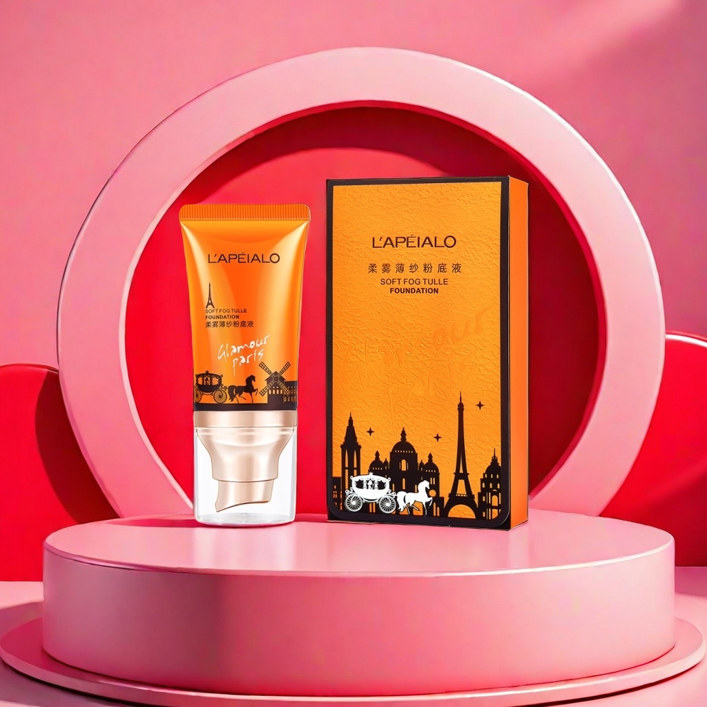 LAPEIALO Soft Mist Chiffon Foundation in orange packaging, light and thin concealer, long-lasting makeup and oil control details Picture