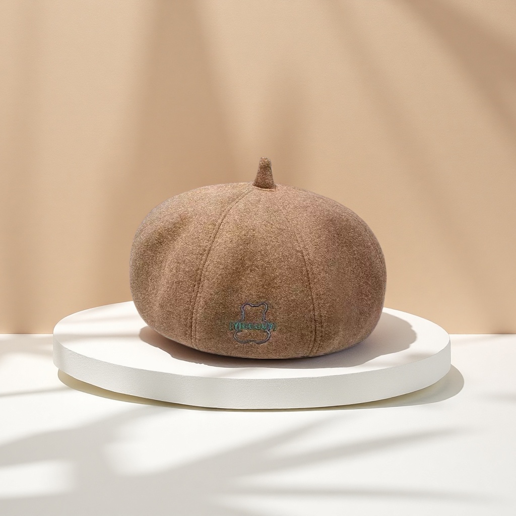 Brown beret women's autumn and winter Korean-style retro tweed hat Specification image