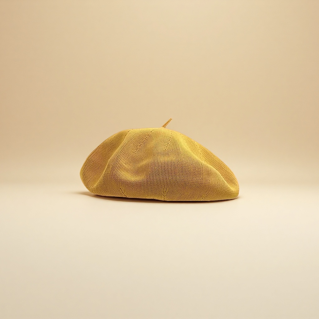 Yellow knitted beret for ladies, Korean style, versatile and face-enhancing small woolen soft top hat for autumn and winter