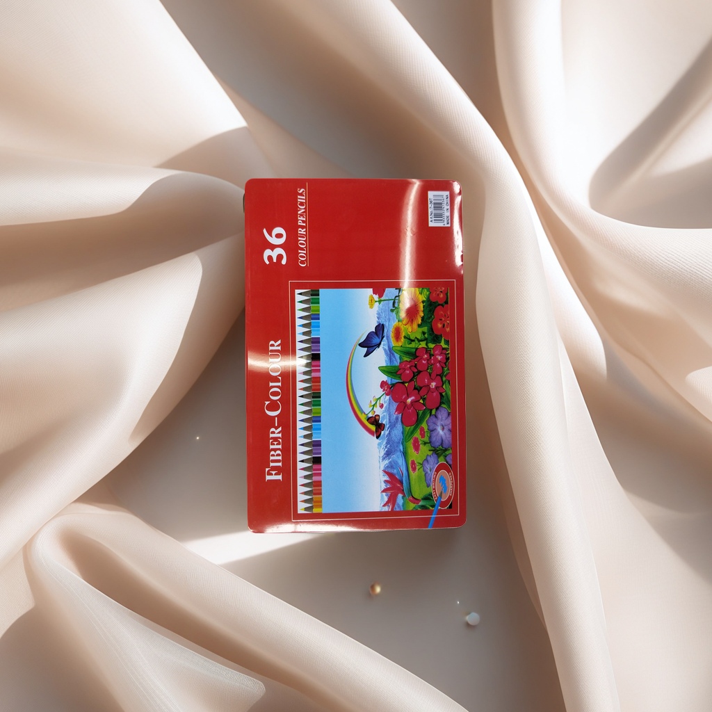 أقلام رصاص ملونة 24 علبة معدنية حمراء اللون مغلفة باللوحات الأطفال Specification image
