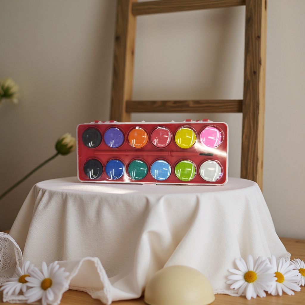 Children's safe and non-toxic color watercolor palette, 12-color tear-off drawing paper set details Picture