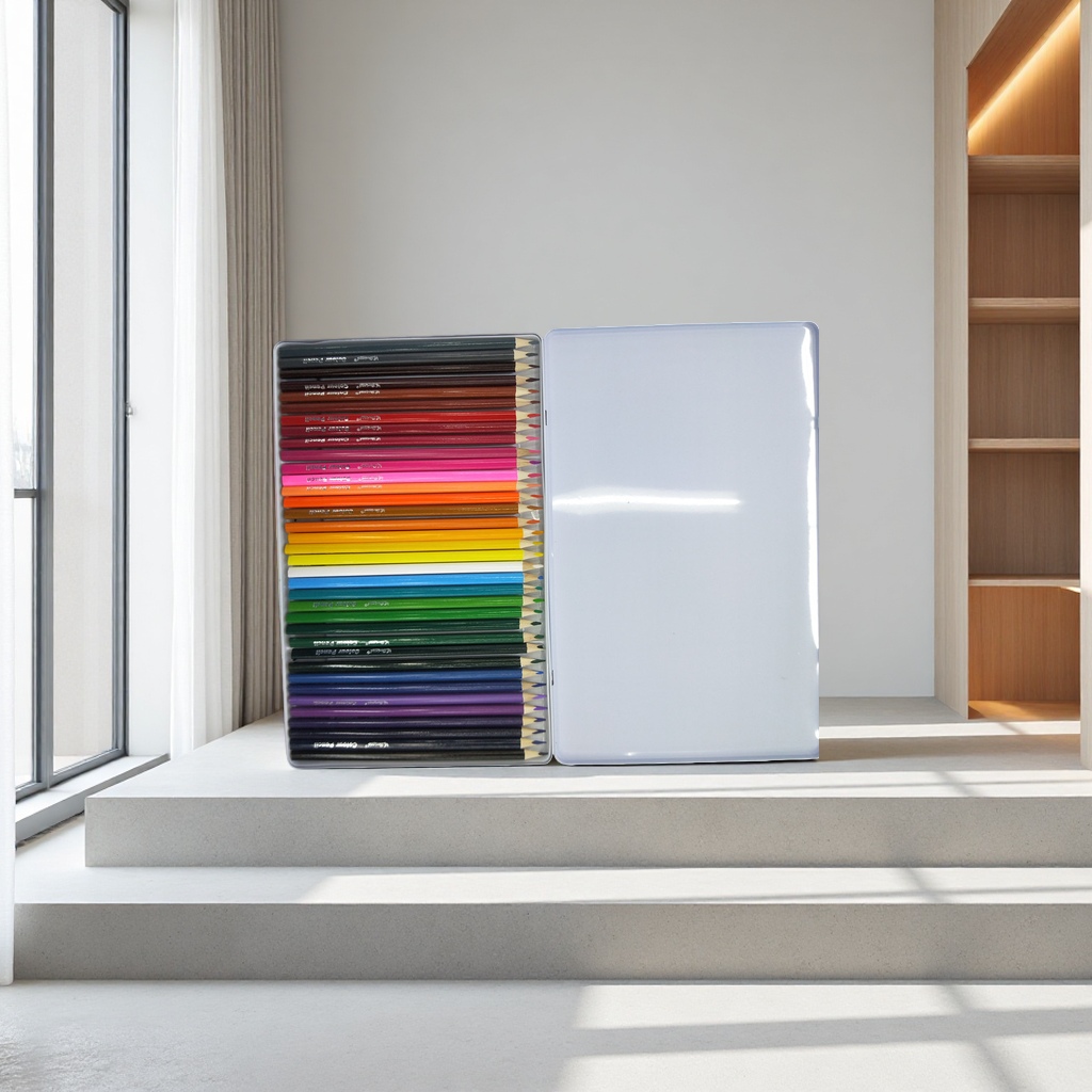Deli 24-color eco-friendly wooden colored pencils come with a portable grid pencil case