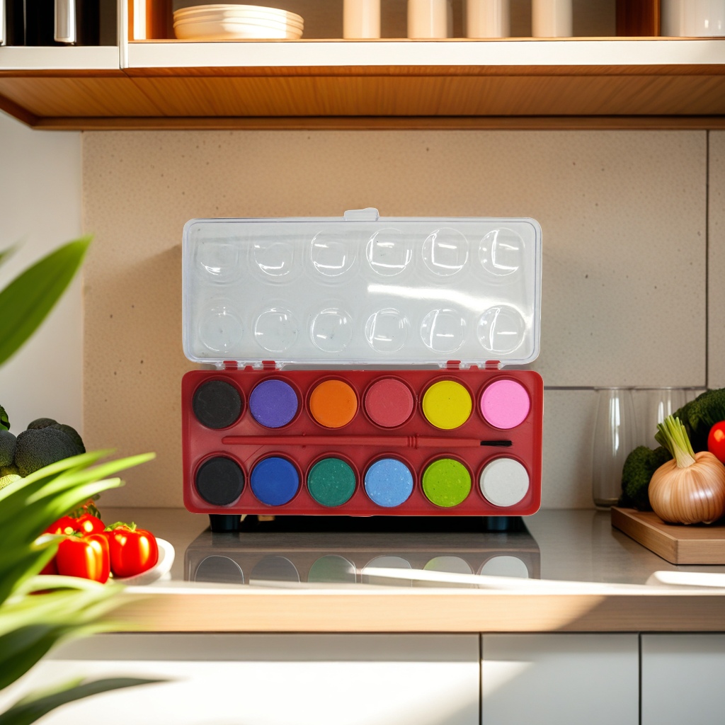 A thickened PP material watercolor palette with 12 detachable compartments for professional art painting Application Scenario