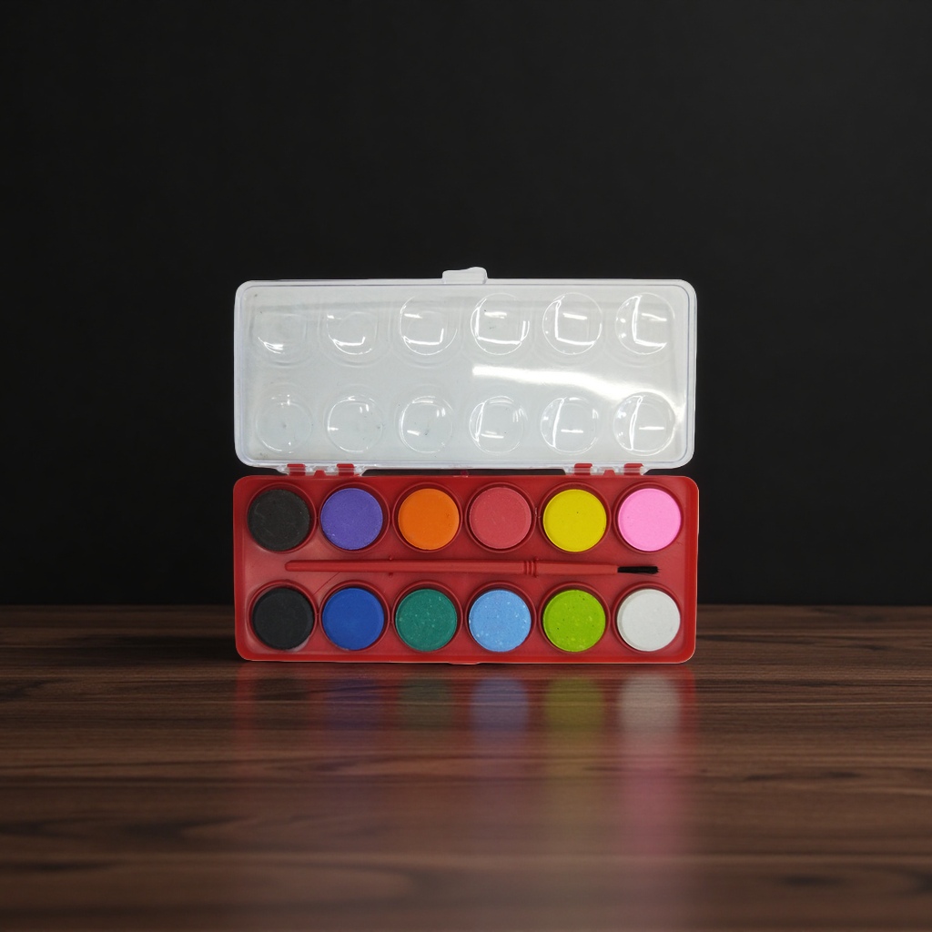 Watercolor paint box with metal casing, 24-color waterproof and quick-drying, portable for students' art classes details Picture