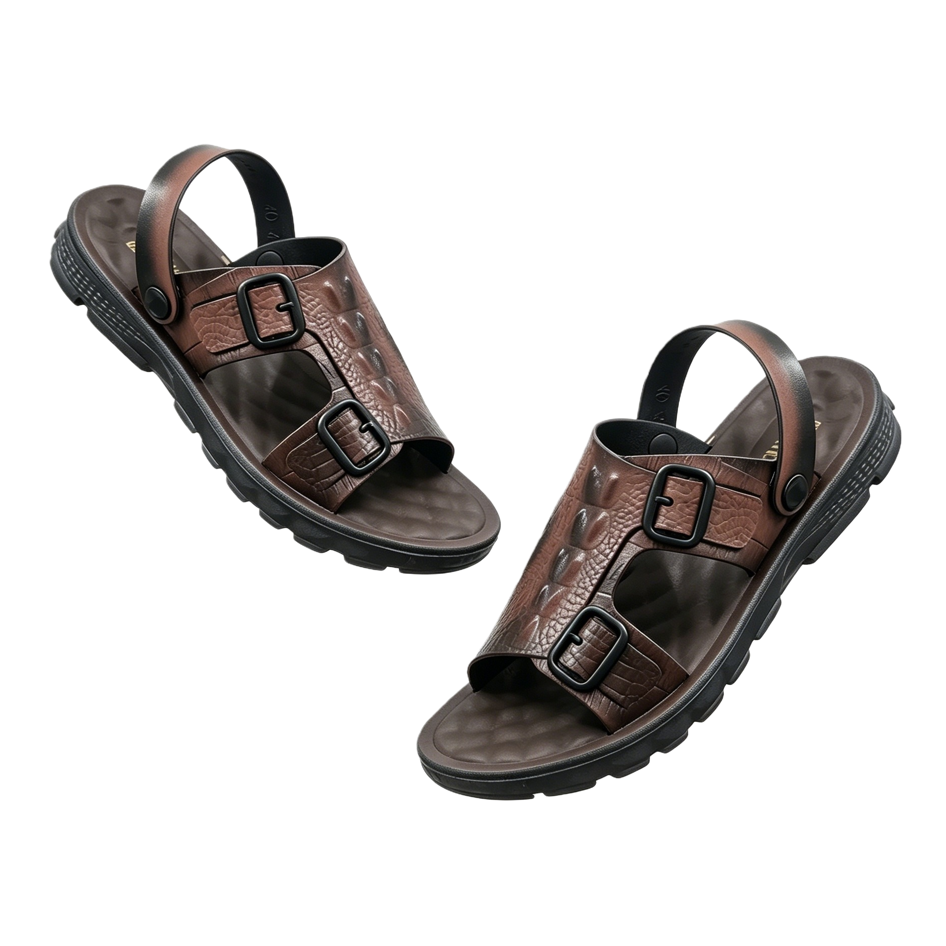 Brown leather sandals for men, summer breathable and casual flat sandals