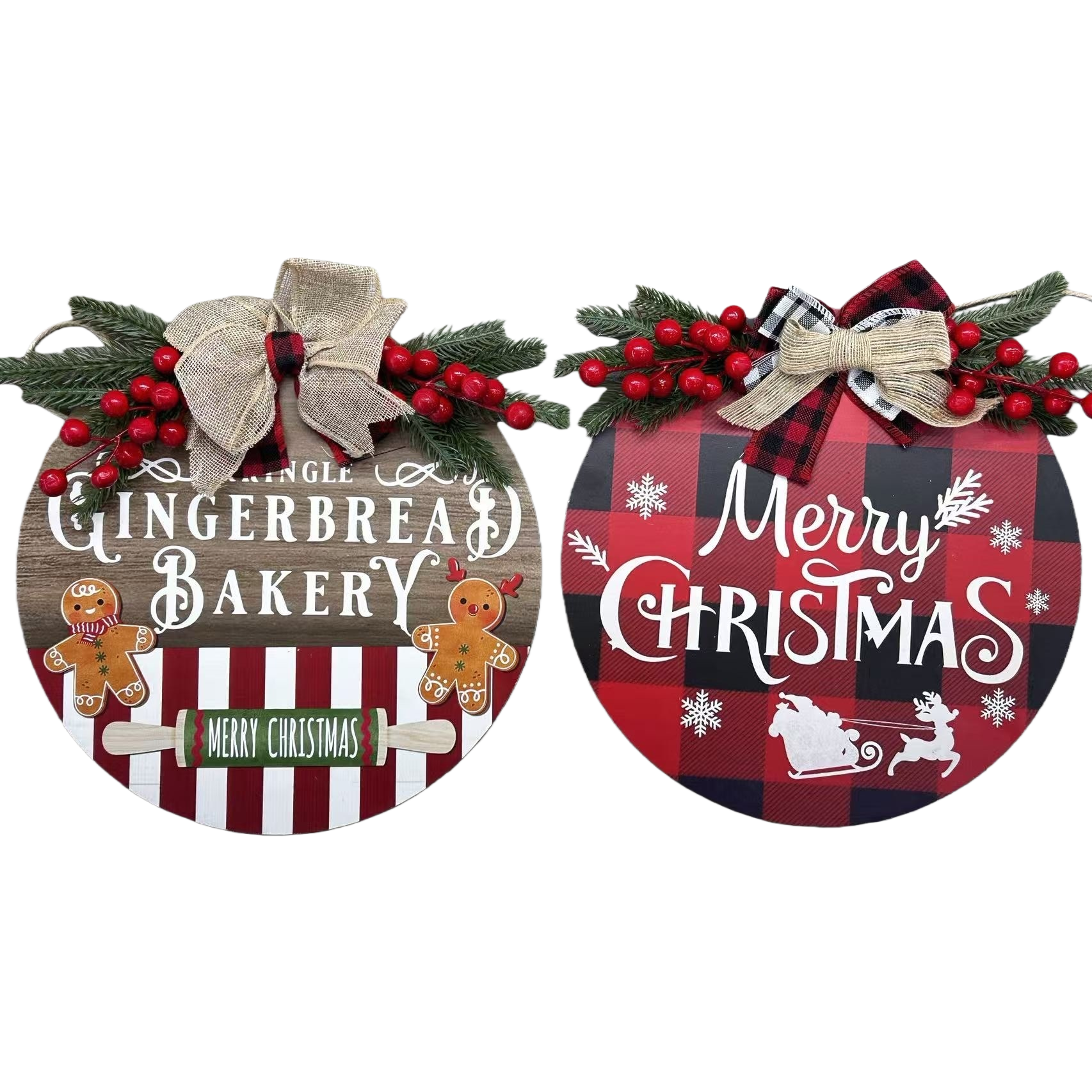 Christmas decorative round hanging ornaments in a wooden retro style for the living room and bedroom, creating a festive atmosphere Item Picture