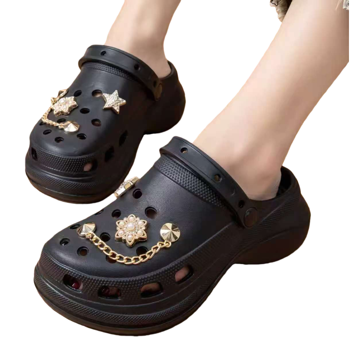 Black crocs, EVA lightweight thick-soled summer outdoor beach shoes Item Picture