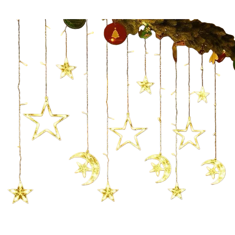 Star and moon-shaped decorative string lights create a dreamy warm indoor atmosphere light Item Picture