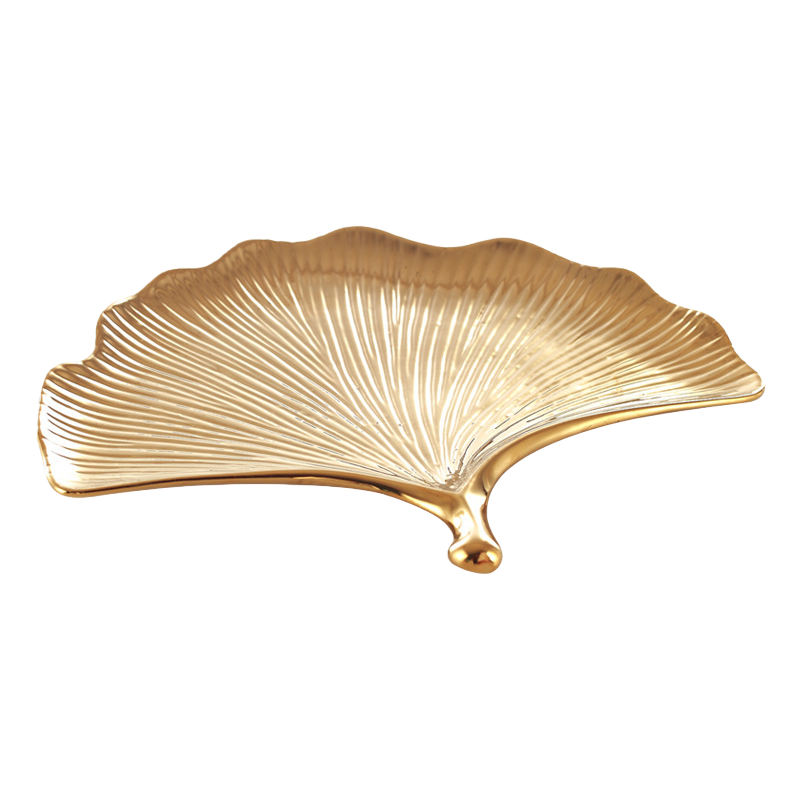 Golden fan-shaped decorative plate, home decor, dining table, fruit plate, light luxury style living room decoration Item Picture