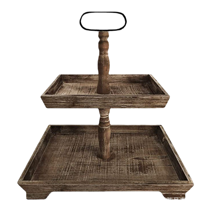 Retro wooden double-layer tray rack, living room coffee table, storage rack, Nordic-style home furnishings Item Picture