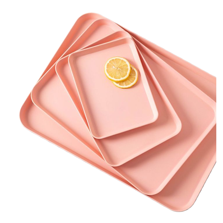 The pink tray is a kitchen storage and organization plate, a table arrangement plate, and a tableware tray that can be stacked and is anti-slip Item Picture