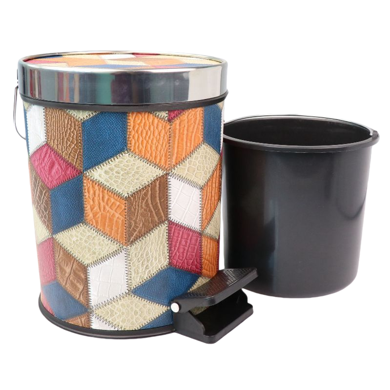 The main body of the color-spliced leather trash can is a simple and elegant household storage bucket for the living room and bedroom Item Picture