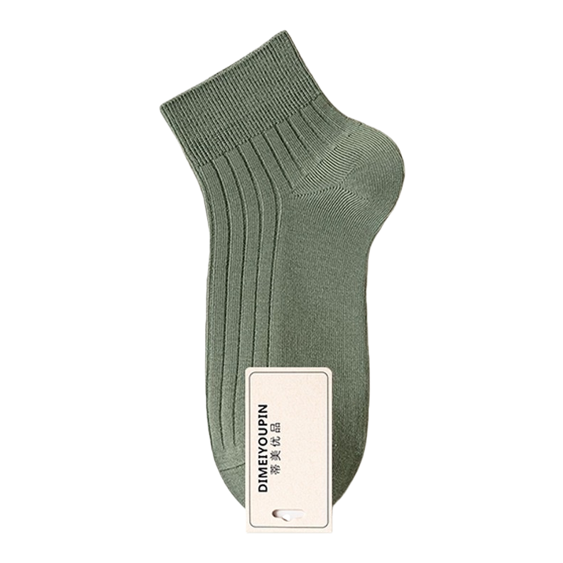 Green short socks, pure cotton, sweat-absorbing and breathable mid-calf socks for both men and women Item Picture