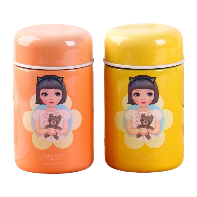 卡通女孩图案+保温杯白底实物图