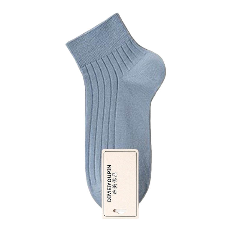 Light blue combed cotton short socks for both men and women - versatile daily casual socks Item Picture