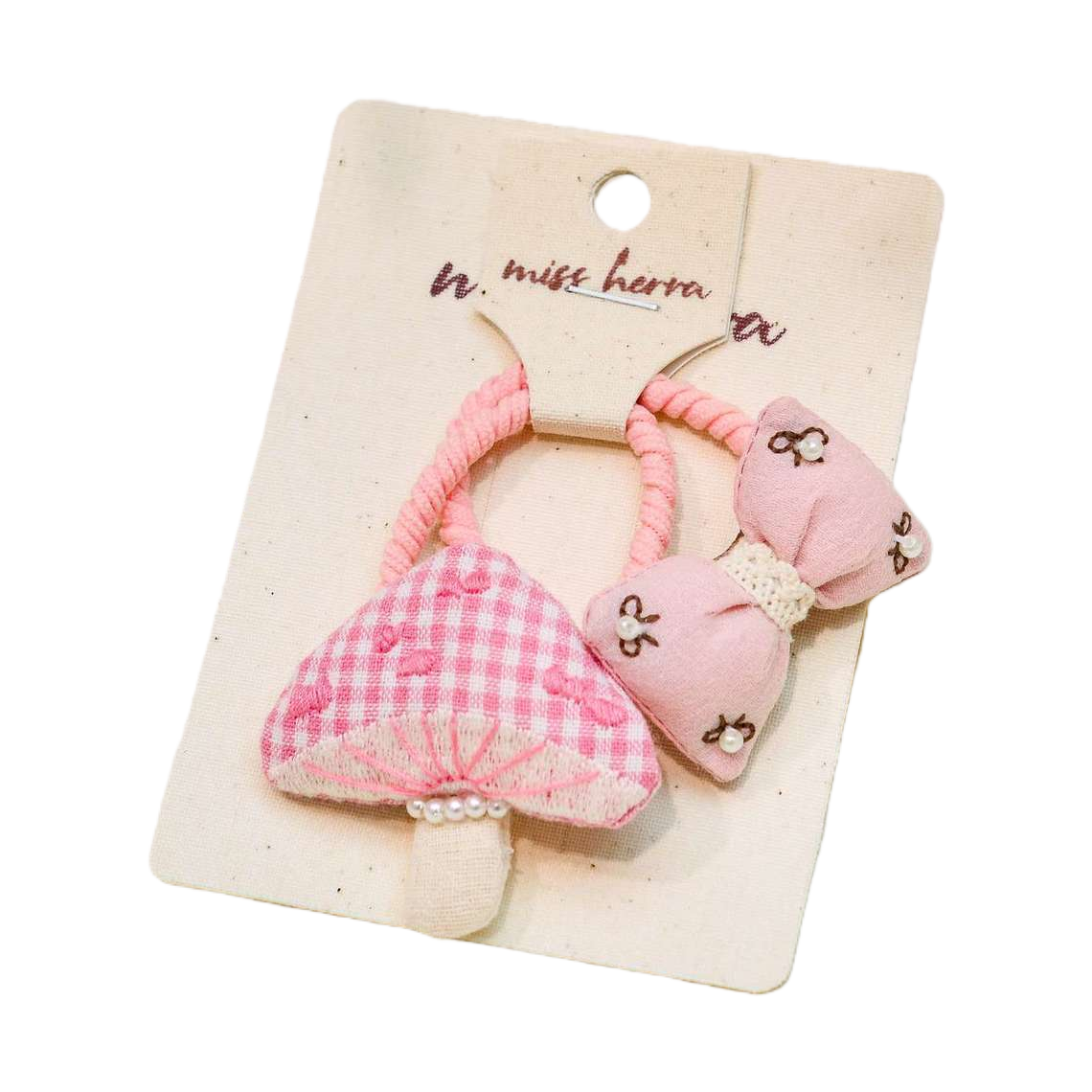 Rosa plaid hongos hairrings rosa arco hairrings versión coreana chica conjunto de tocados Item Picture