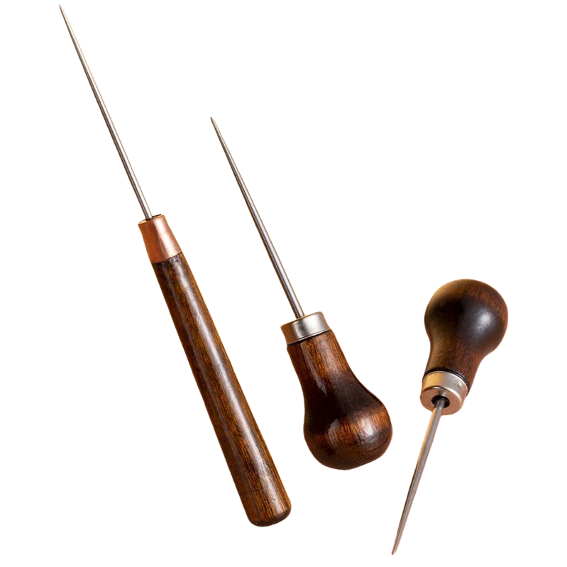 A set of hand-embroidered tools with wooden handles and metal needles Item Picture