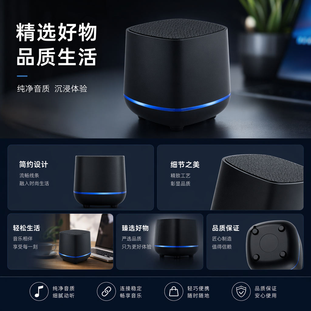 黑色蓝牙音箱主体 便携防水户外音响 支持TF卡USB播放详情1