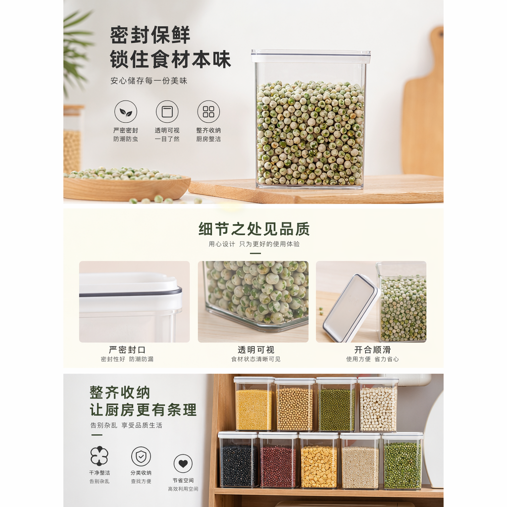 大容量透明塑料密封罐收纳架 厨房食品储物罐防潮保鲜详情1
