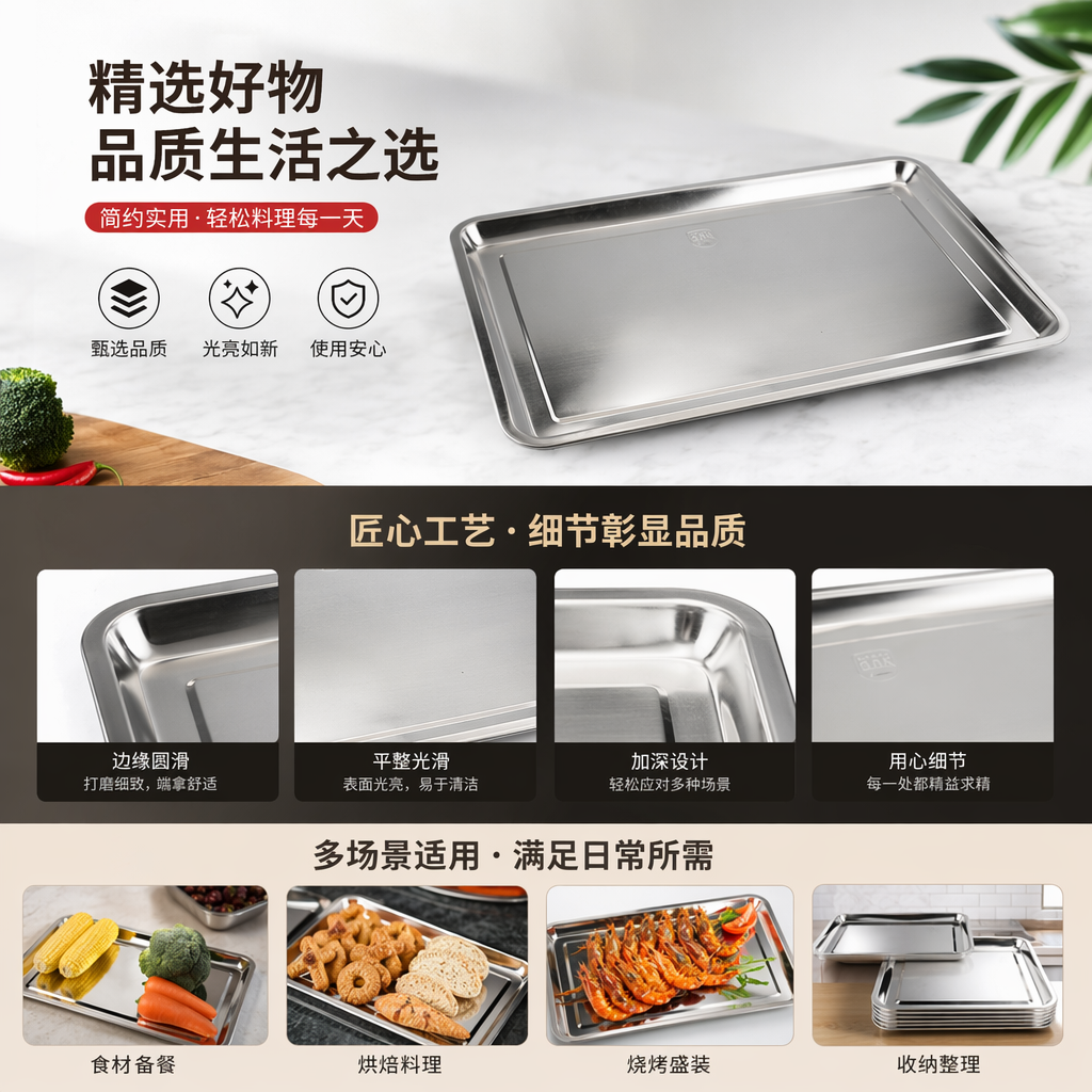 304不锈钢方盘 加厚防变形厨房烘焙烤盘详情1