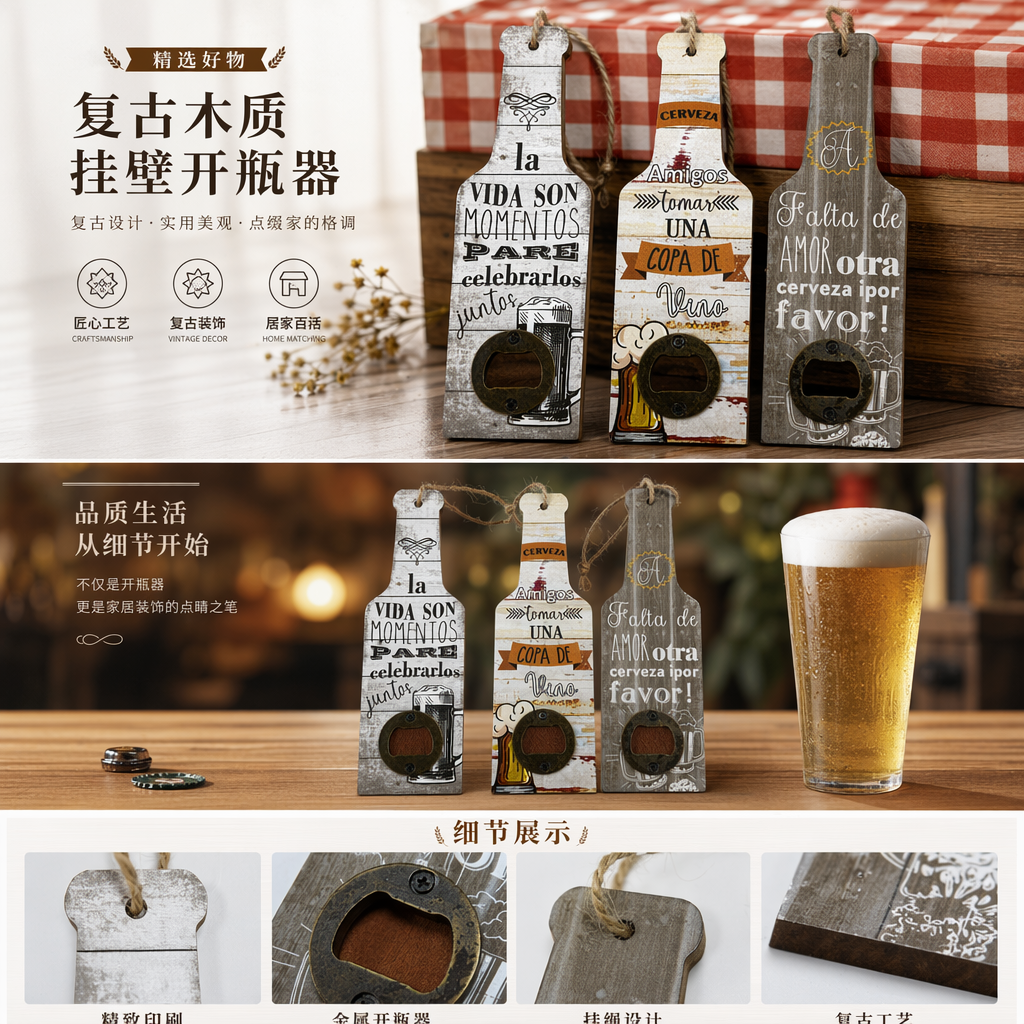 Wooden wine bottle-shaped decorative tag practical home wine set gift pic 1