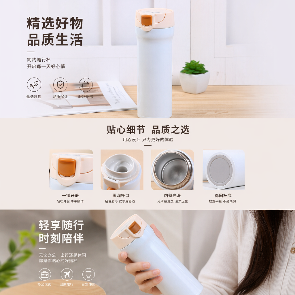 水杯 玻璃内胆防烫便携办公家用简约时尚水壶详情1