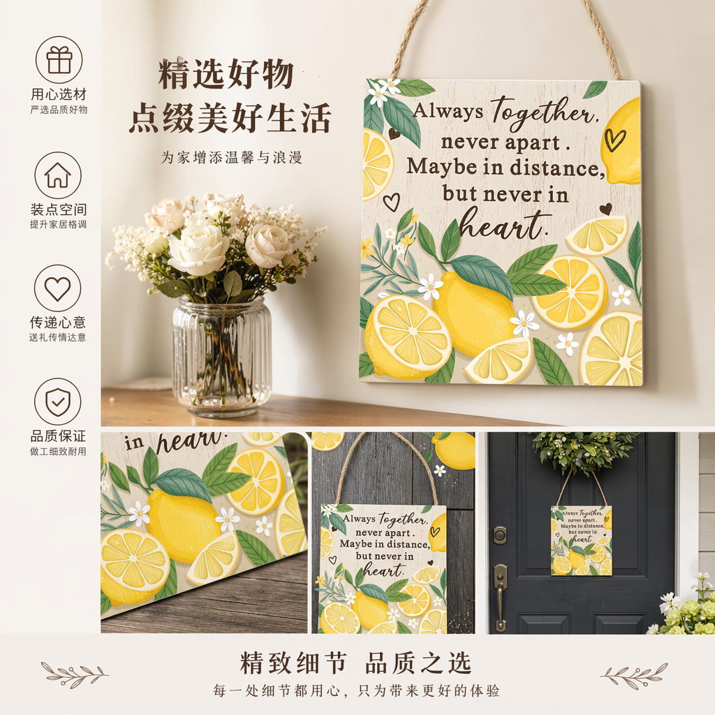 Lemon patterned wooden wall hangers, home decoration wall ornaments, Nordic style creative gifts pic 1