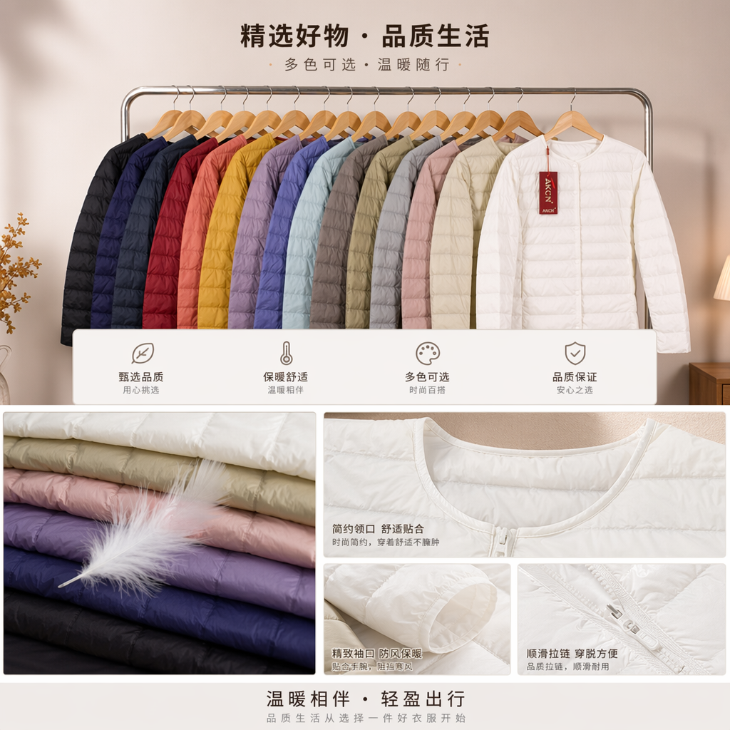 A light, thin and warm basic color 50-down jacket for women pic 1