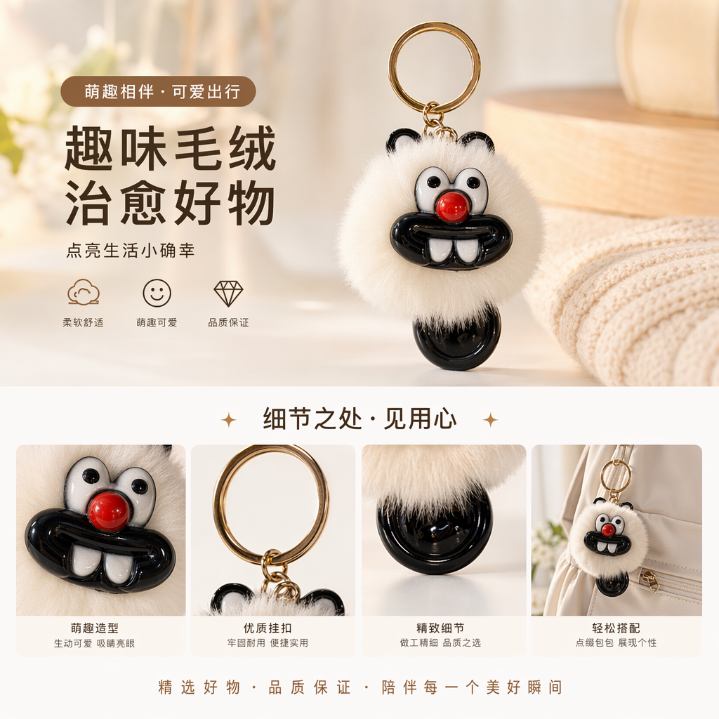 Plush toy keychain, cute cartoon pendant, portable little bear rabbit style pic 1