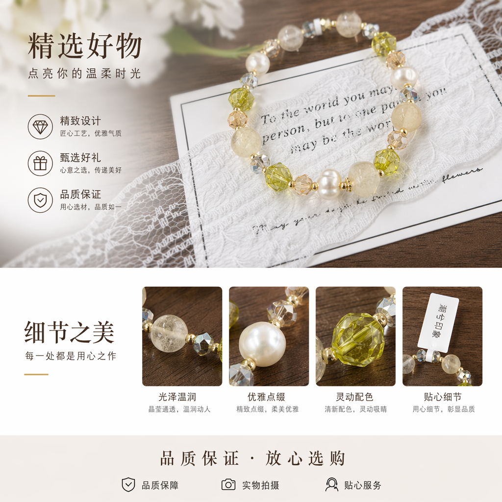 水晶手链手串 女士百搭饰品 天然水晶珠 时尚叠戴款详情1