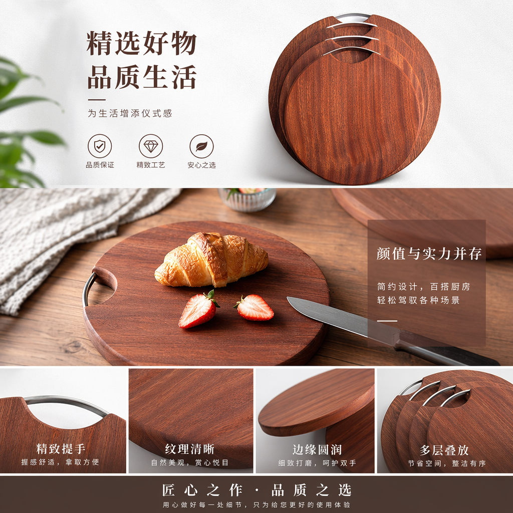 圆形木质砧板 家用厨房切菜板 加厚防滑实木砧板 30cm详情1