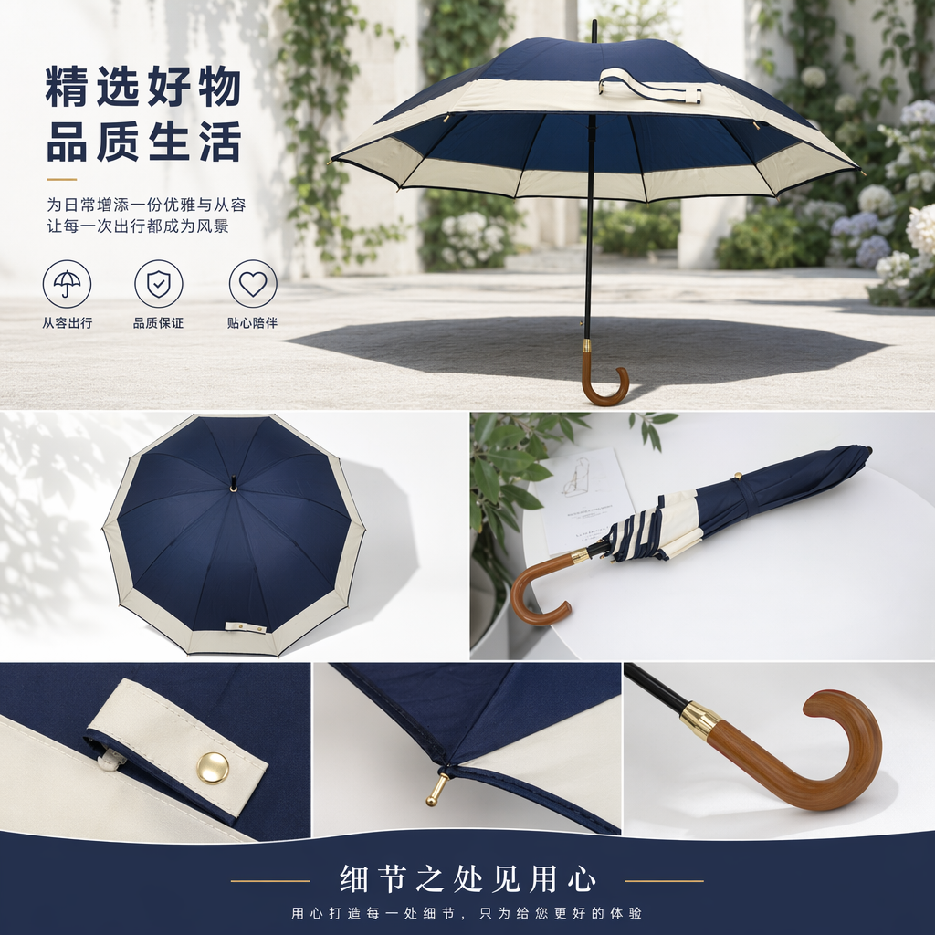 蓝色白色条纹防晒晴雨两用伞 防水防风便携折叠伞详情1