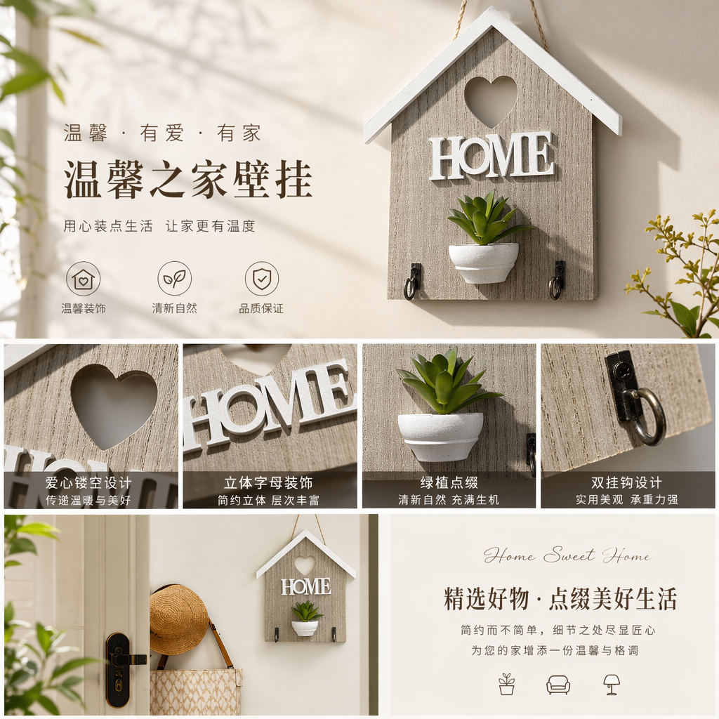 Decorative wooden house-shaped hanging ornaments, Nordic-style home wall decoration creative ornaments pic 1