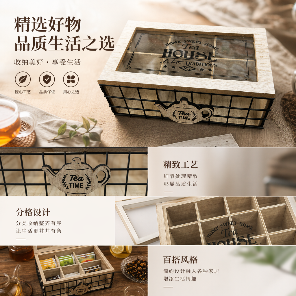 Wooden tea set storage box and tea storage box with multiple layers of compartments for moisture-proofing and preservation pic 1