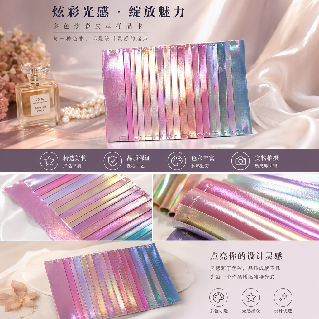 彩色反光皮革样品 实拍图 主体展示 多色可选 质感细腻详情1
