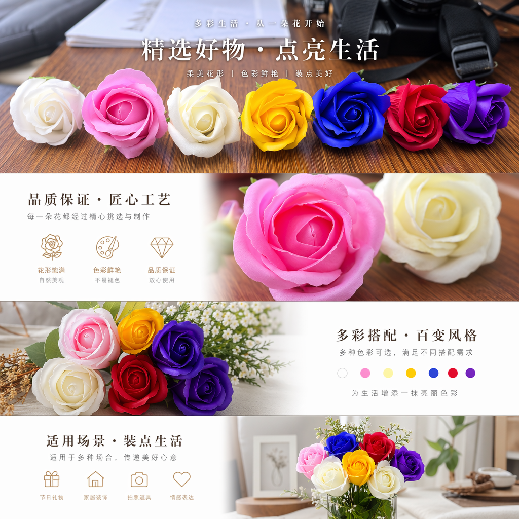 彩色玫瑰花 玫瑰花 永生花艺装饰花束送礼用详情1