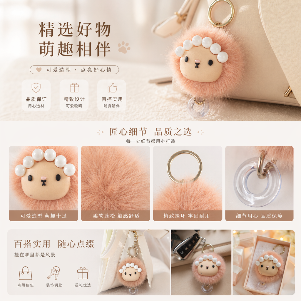 Pink plush toy pendant, cute and adorable car backpack decoration plush pendant pic 1